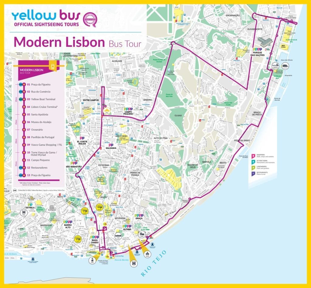 hop on hop off lissabon route plattegrond