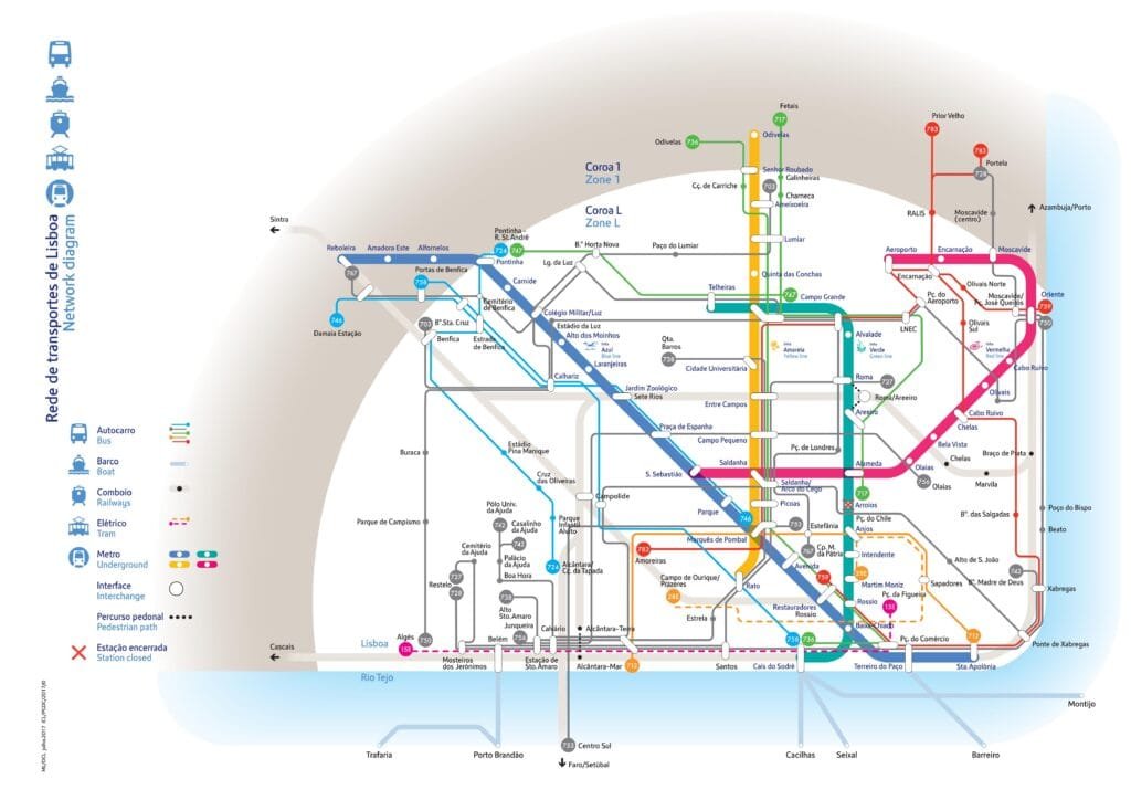 Metro-en-tram-Lissabon Plattegrond openbaar vervoer Lissabon